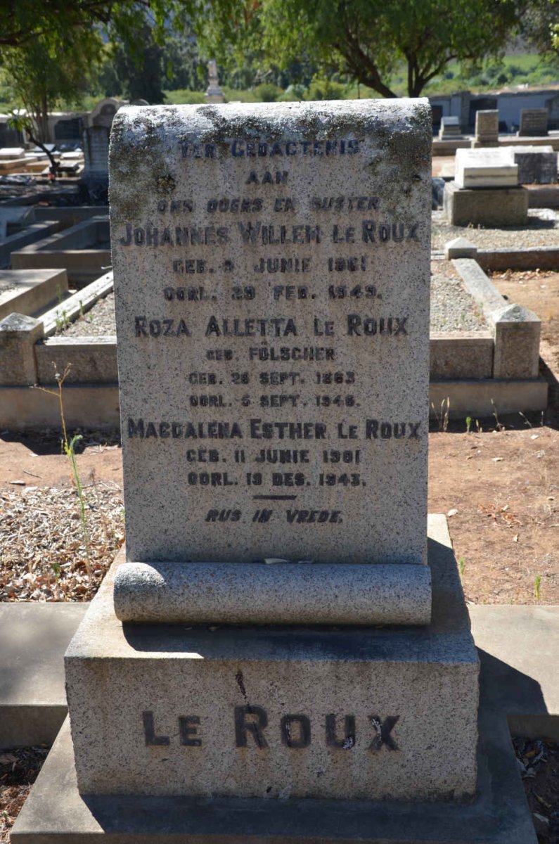ROUX Johannes Willem, le 1861-1949 &amp; Roza Alletta FOLSCHER 1863-1946 :: LE ROUX Magdalena Esther 1901-1943