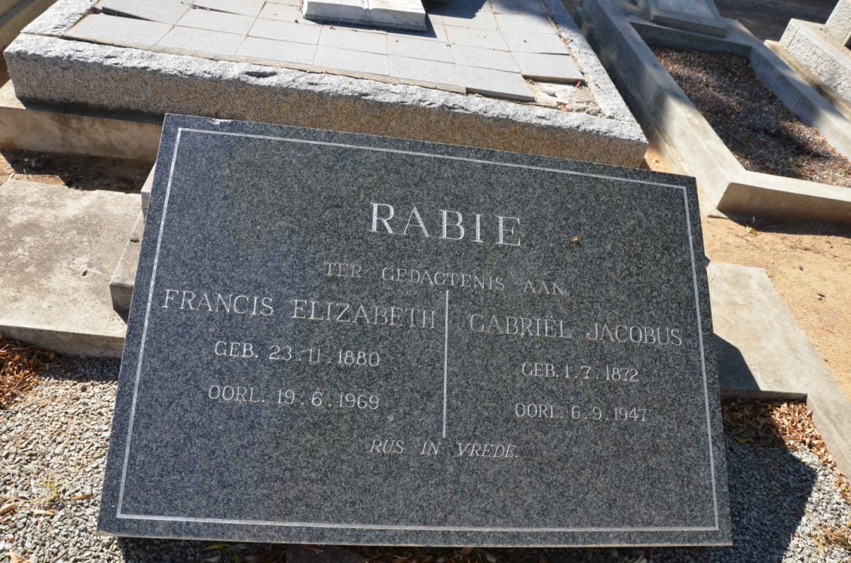 RABIE Gabriël Jacobus 1872-1947 &amp; Francis Elizabeth 1880-1969