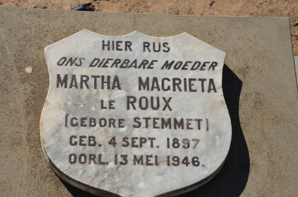 ROUX Martha Magrieta, le nee STEMMET 1897-1946