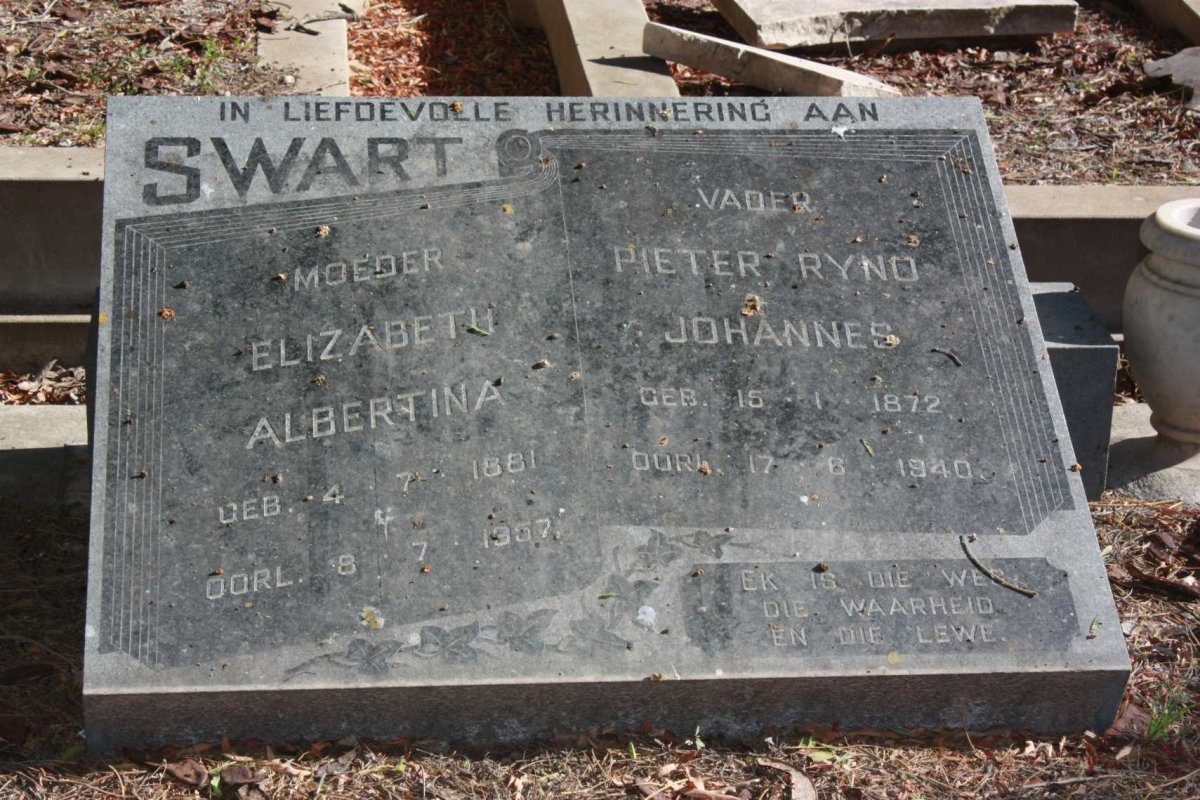 SWART Pieter Ryno Johannes 1872-1940 &amp; Elizabeth Albertina 1881-1957