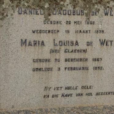 WET Daniel Jacobus, de 1865-1938 &amp; Maria Louisa GLAESER 1867-1952
