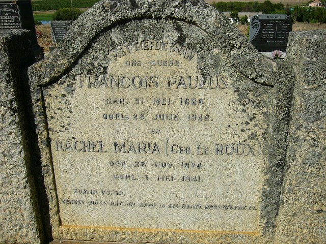 MARAIS Francois Paulus 1869-1942 &amp; Rachel Maria LE ROUX 187?-1941