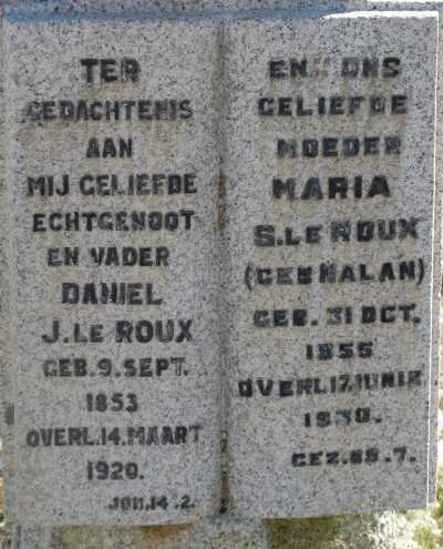 ROUX Daniel J., le 1853-1920 &amp; Maria S. MALAN 1855-1930