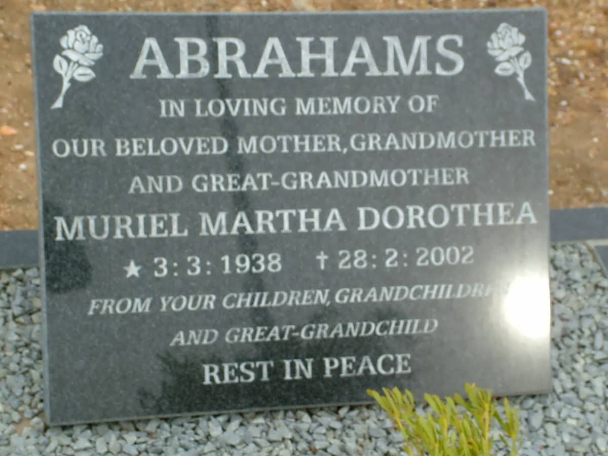 ABRAHAMS Muriel Martha Dorothea 1938-2002