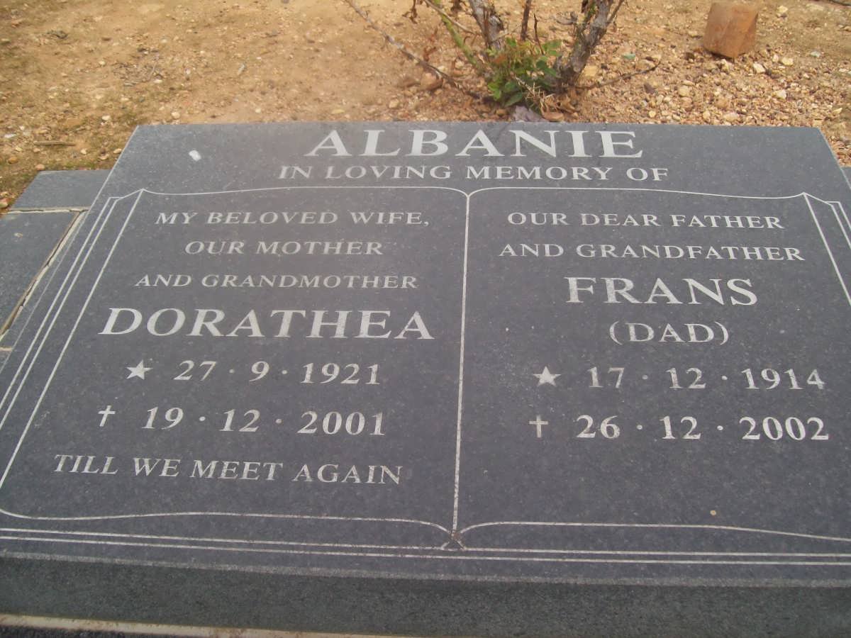 ALBANIE Frans 1914-2002 &amp; Dorathea 1921-2001