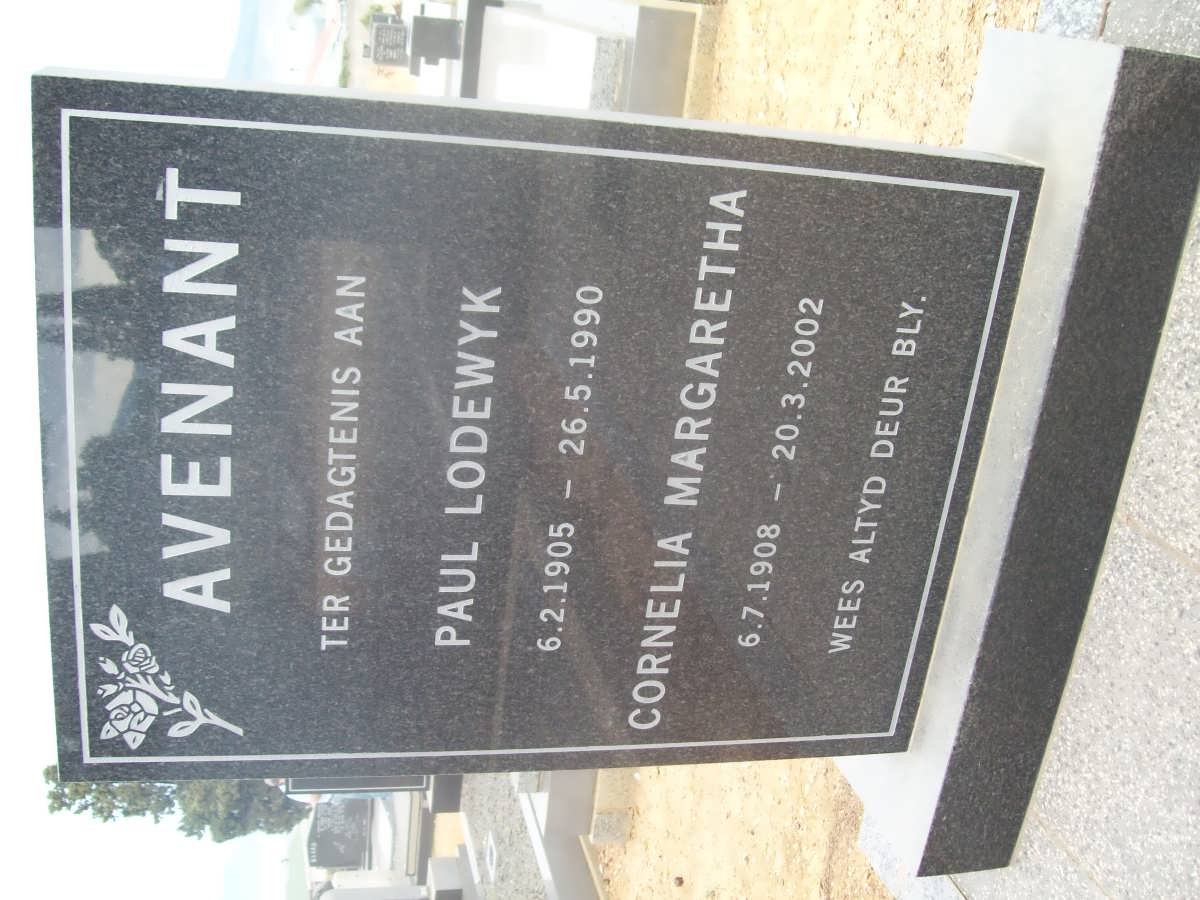 AVENANT Paul Lodewyk 1905-1990 &amp; Cornelia Margaretha 1908-2002