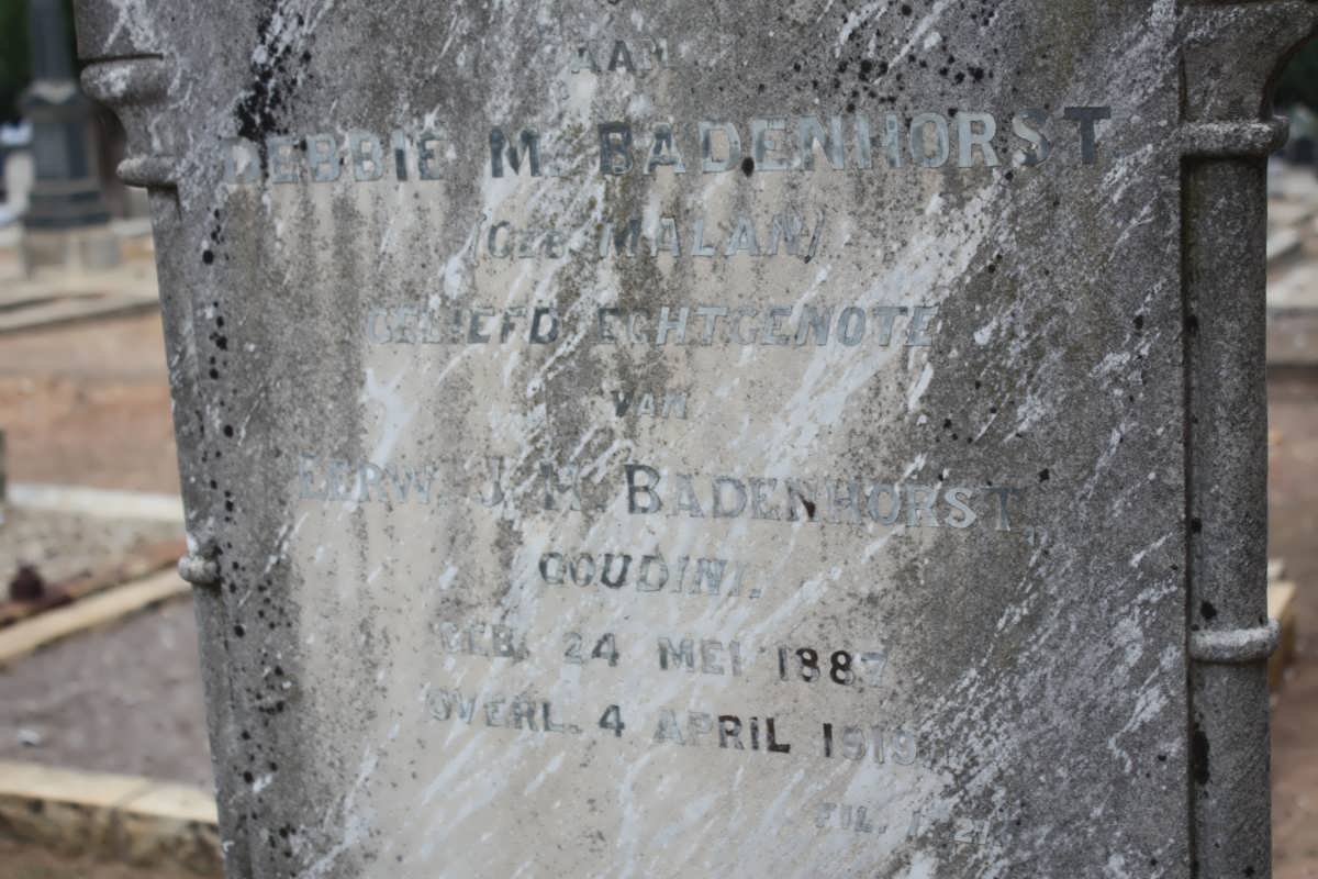 BADENHORST Debbie M. nee MALAN 1887-1919