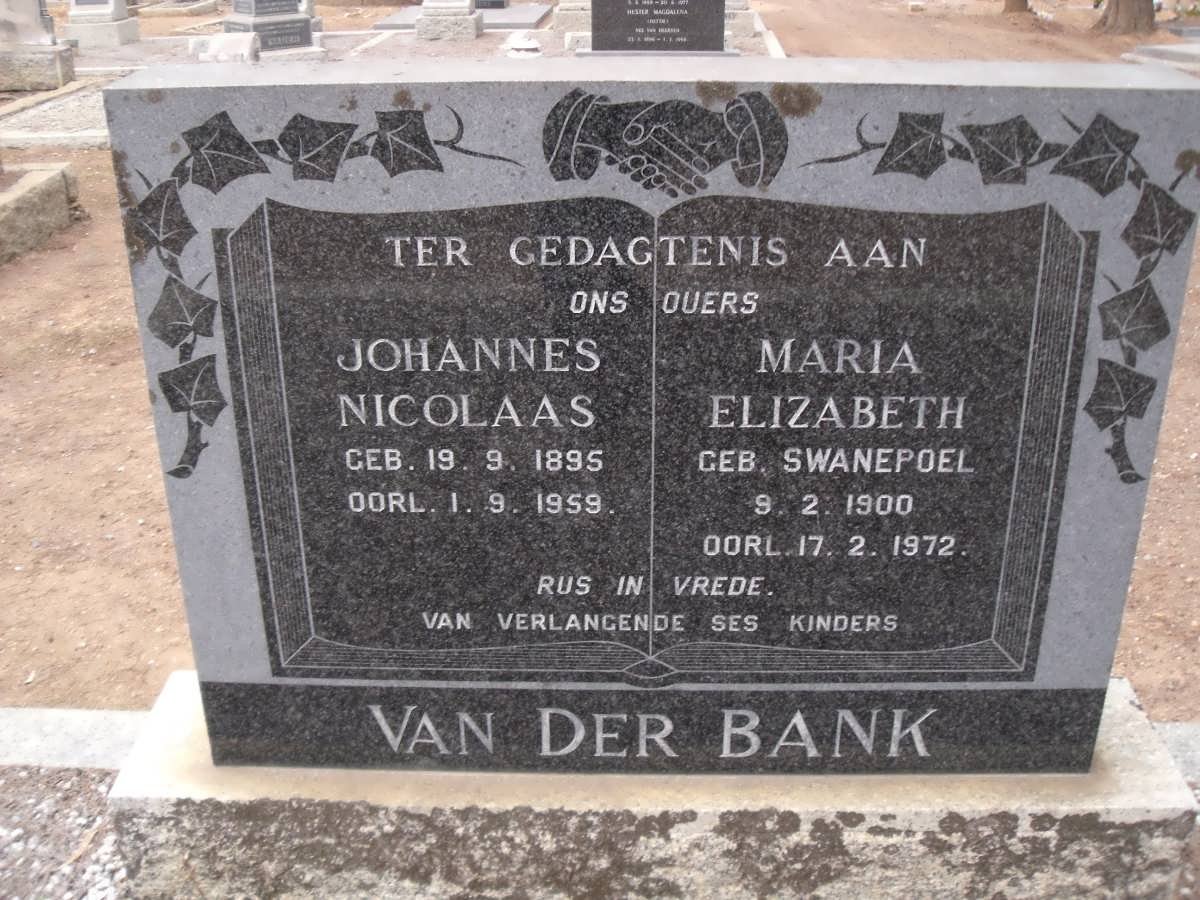 BANK Johannes Nicolaas, van der 1895-1959 &amp; Maria Elizabeth SWANEPOEL 1900-1972