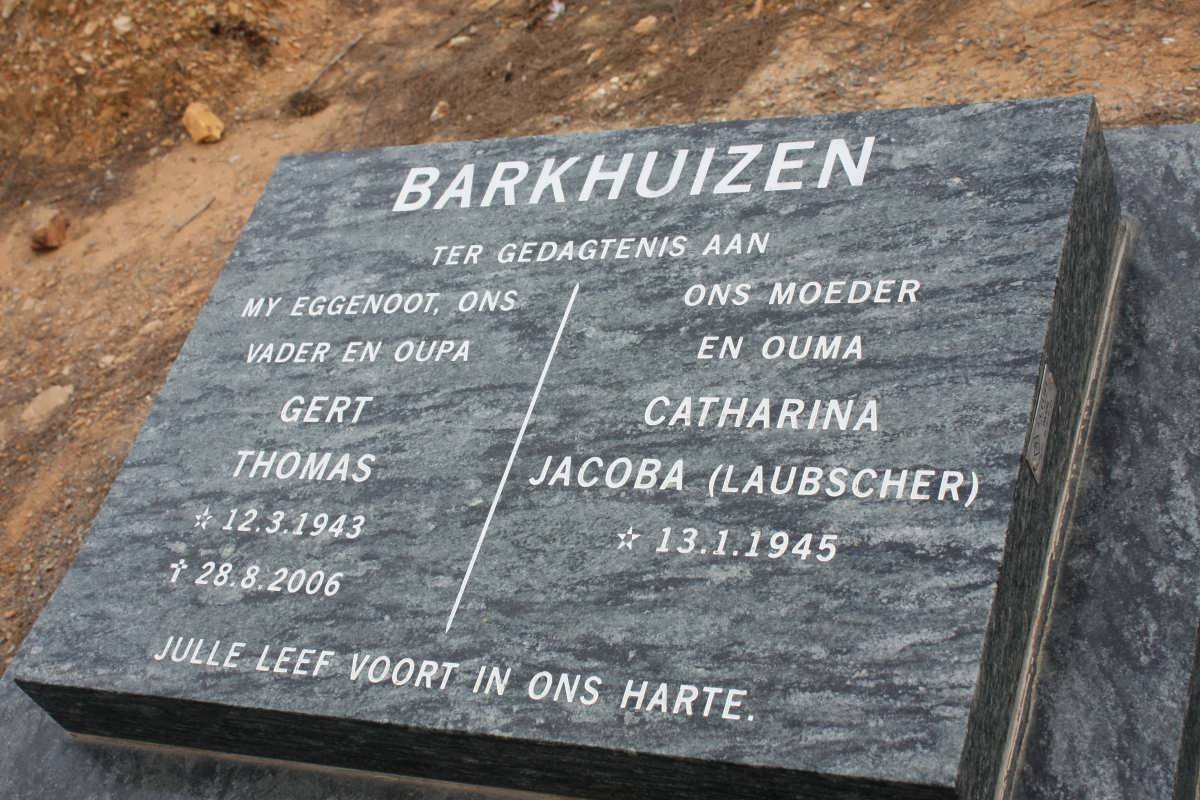 BARKHUIZEN Gert Thomas 1943-2006 &amp; Catharina Jacoba LAUBSCHER 1945-