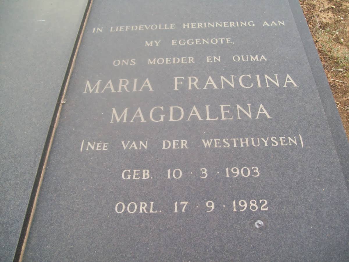 BURGER Maria Francina Magdalena nee van der WESTHUYSEN 1903-1982