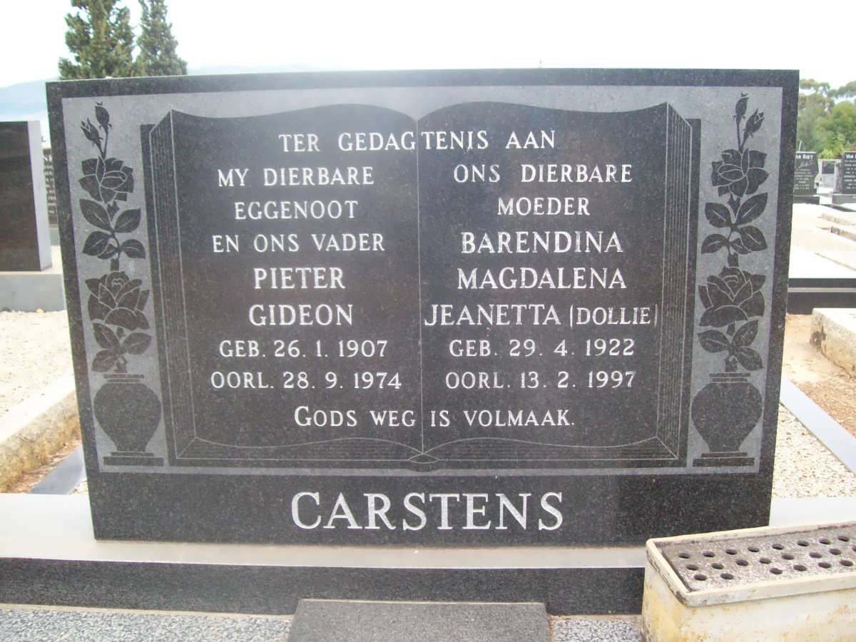 CARSTENS Pieter Gideon 1907-1974 &amp; Barendina Magdalena Jeanetta 1922-1997