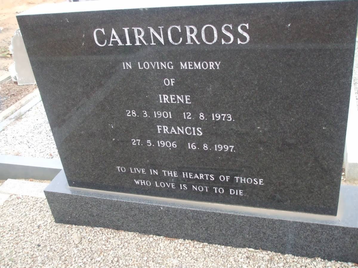 CAIRNCROSS Francis 1906-1997 &amp; Irene 1901-1973