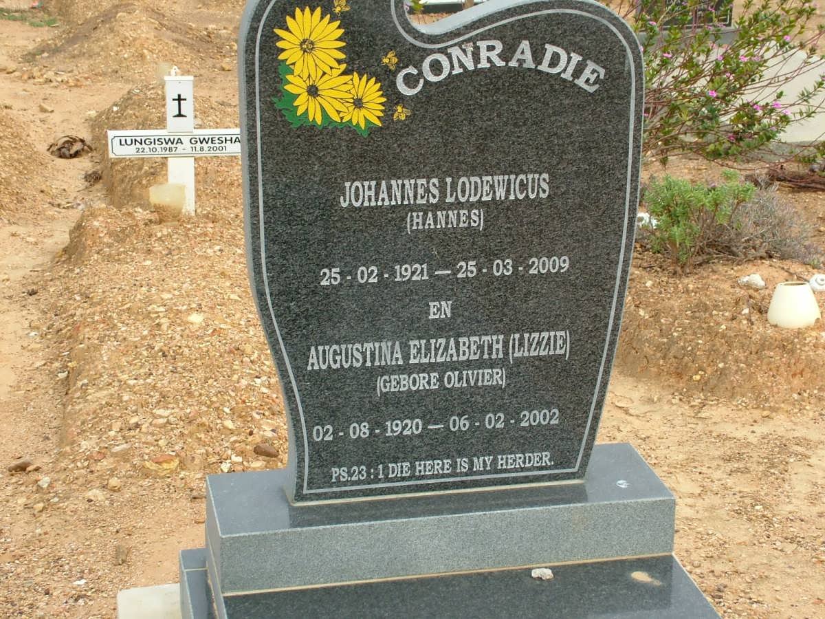 CONRADIE Johannes Lodewicus 1921-2009 &amp; Augustina Elizabeth OLIVIER 1920-2002