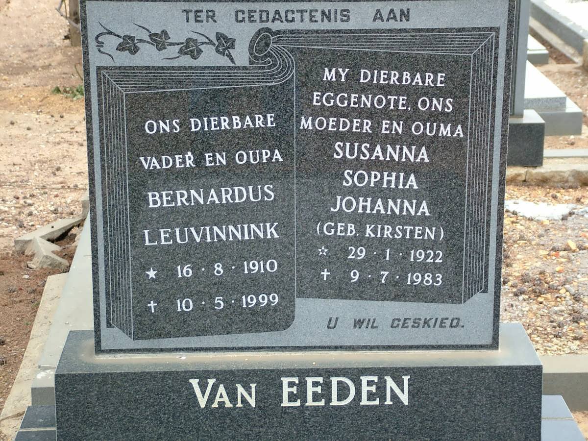 EEDEN Bernardus Leuvinnink, van 1910-1999 &amp; Susanna Sophia Johanna KIRSTEN 1922-1983