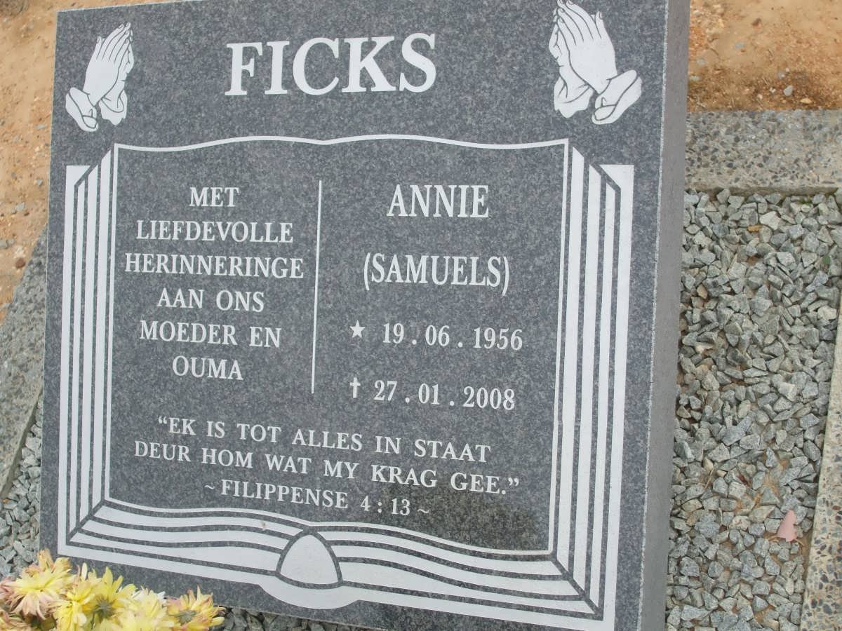 FICKS Annie nee SAMUELS 1956-2008