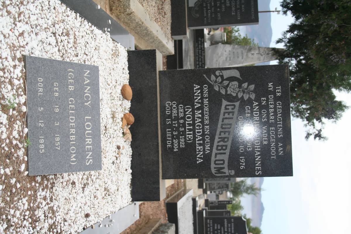 GELDERBLOM Andries Johannes 1913-1976 &amp; Anna Magdalena 1922-2004 :: LOURENS Nancy nee GELDERBLOM 1957-1995