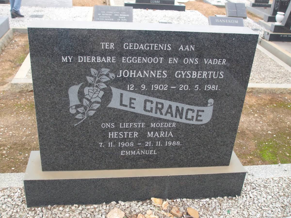 GRANGE Johannes Gysbertus, le 1902-1981 &amp; Hester Maria 1908-1988