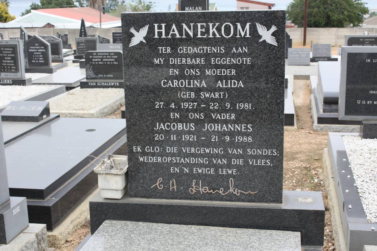 HANEKOM Jacobus Johannes 1921-1988 &amp; Carolina Alida SWART 1927-1981