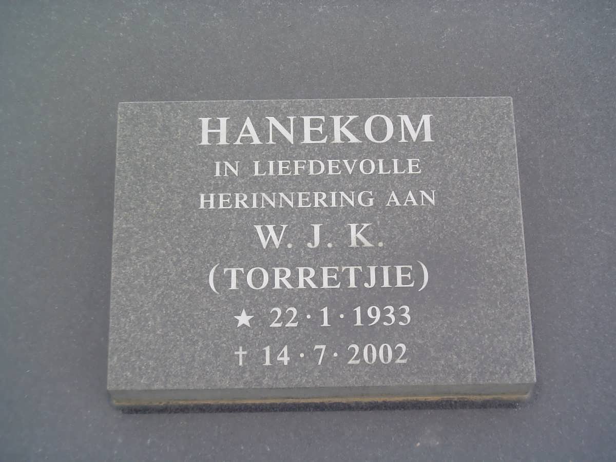 HANEKOM W.J.K. 1933-2002