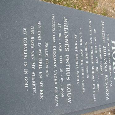 HORN Johannes Petrus Louw 1919-2006 &amp; Maatjie Johanna Susanna nee BASSON 1918-2005 