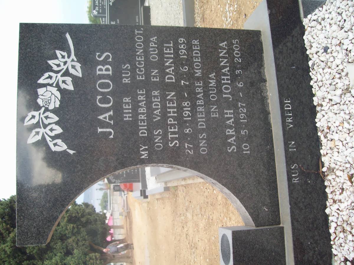 JACOBS Stephen Daniel 1918-1989 &amp; Sarah Johanna 1927-2005
