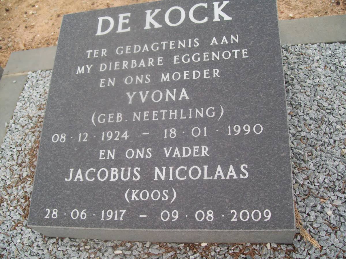 KOCK Jacobus Nicolaas, de 1917-2009 &amp; Yvona NEETHLING 1924-1990