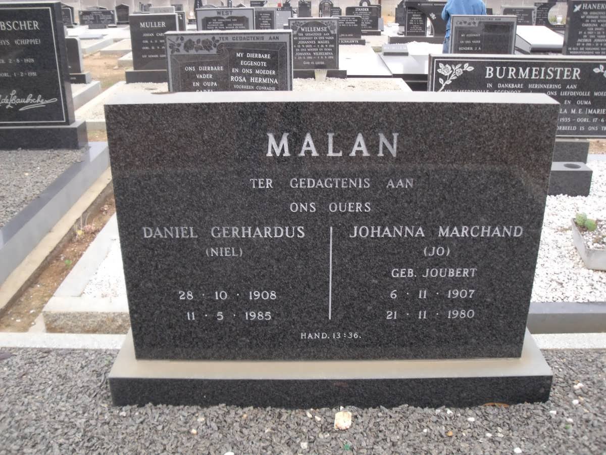 MALAN Daniel Gerhardus 1908-1985 &amp; Johanna Marchand JOUBERT 1907-1980