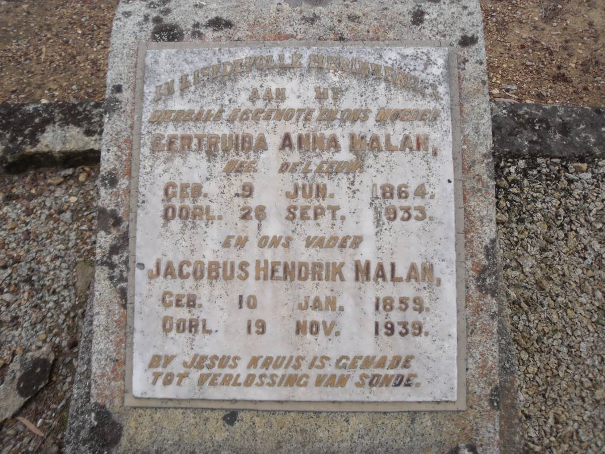 MALAN Jacobus Hendrik 1859-1939 &amp; Gertruida Anna DE LEEUW 1864-1933