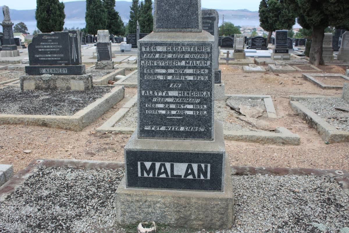 MALAN Jan Gysbert 1854-1929 &amp; Aletta Hendrika HAMMAN 1857-1928