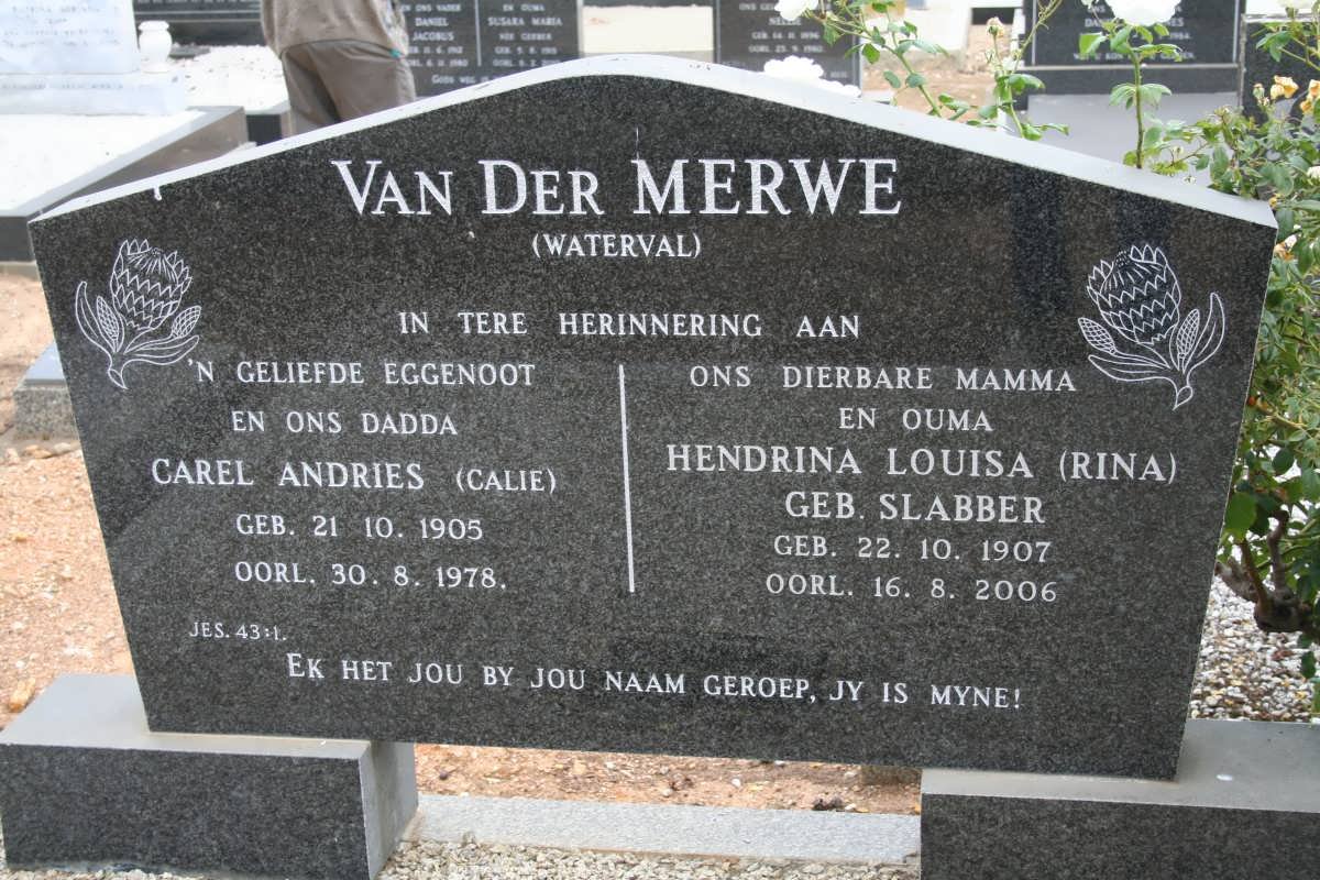 MERWE Carel Andries, van der 1905-1978 &amp; Hendrina Louisa SLABBER 1907-2006