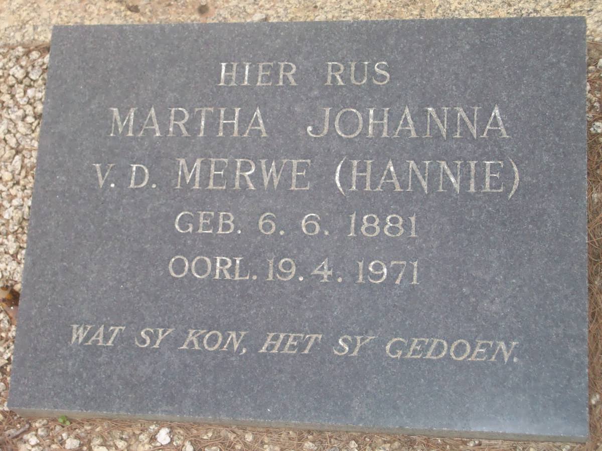 MERWE Martha Johanna, van der 1881-1971