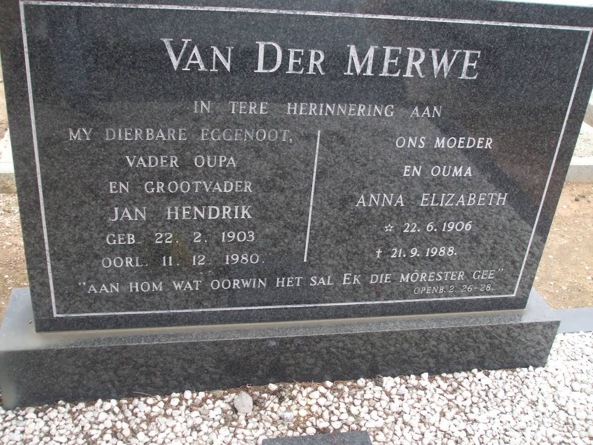 MERWE Jan Hendrik, van der 1903-1980 &amp; Anna Elizabeth 1906-1988