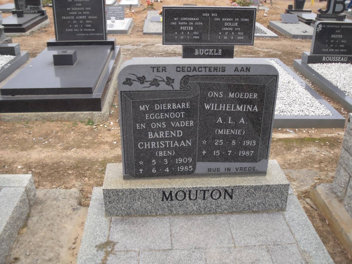 MOUTON Barend Christiaan 1909-1985 &amp; Wilhelmina A.L.A. 1913-1987