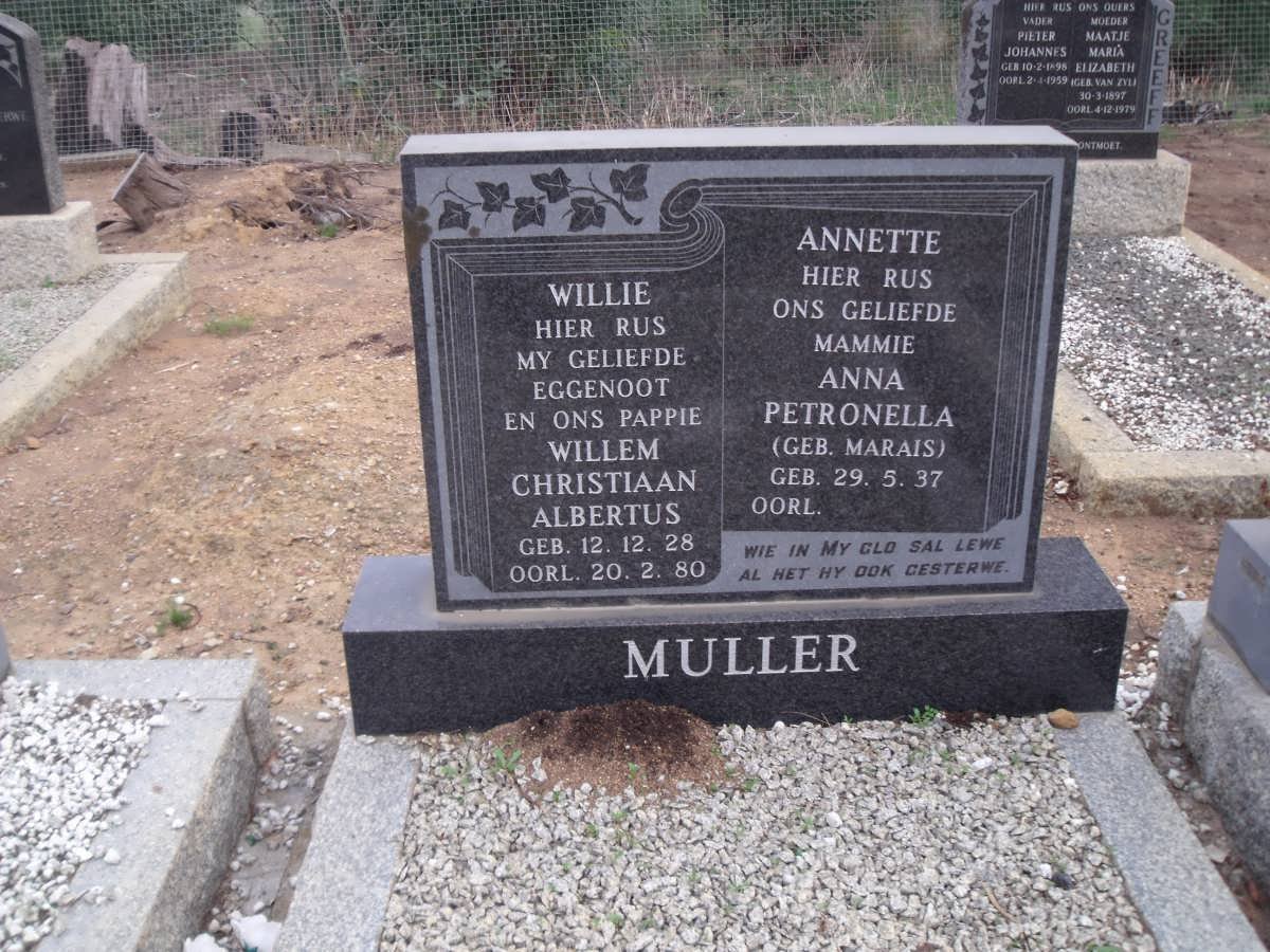 MULLER Willem Christiaan Albertus 1928-1980 &amp; Anna Petronella MARAIS 1937-