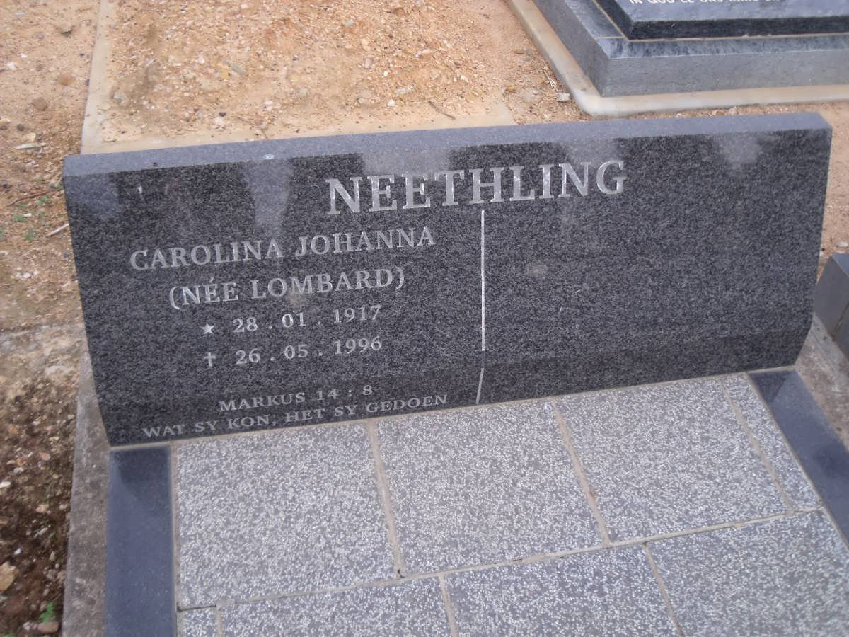 NEETHLING Carolina Johanna nee LOMBARD 1917-1996