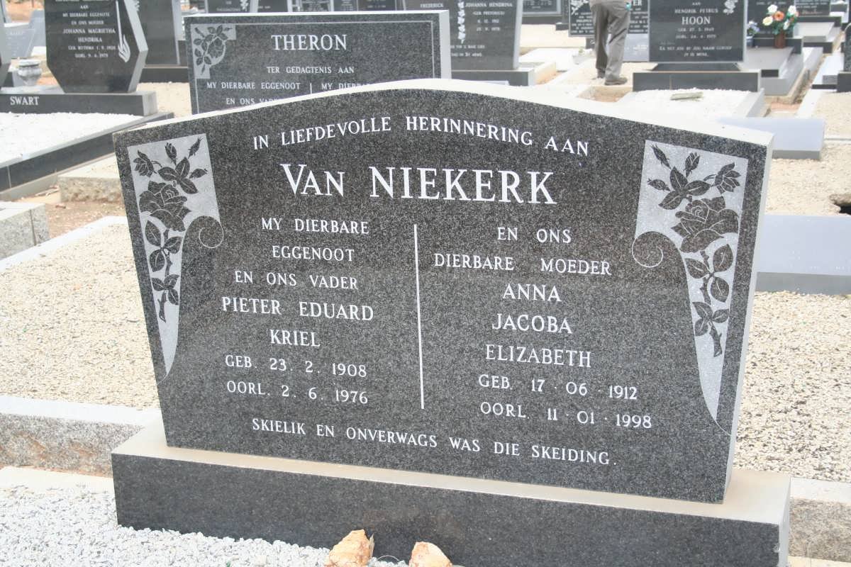NIEKERK Pieter Eduard Kriel, van 1908-1976 &amp; Anna Jacoba Elizabeth 1912-1998 