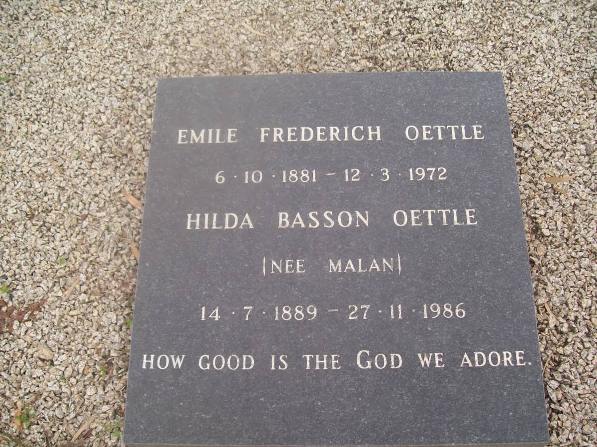 OETTLE Emile Frederich 1881-1972 &amp; Hilda Basson MALAN 1889-1986