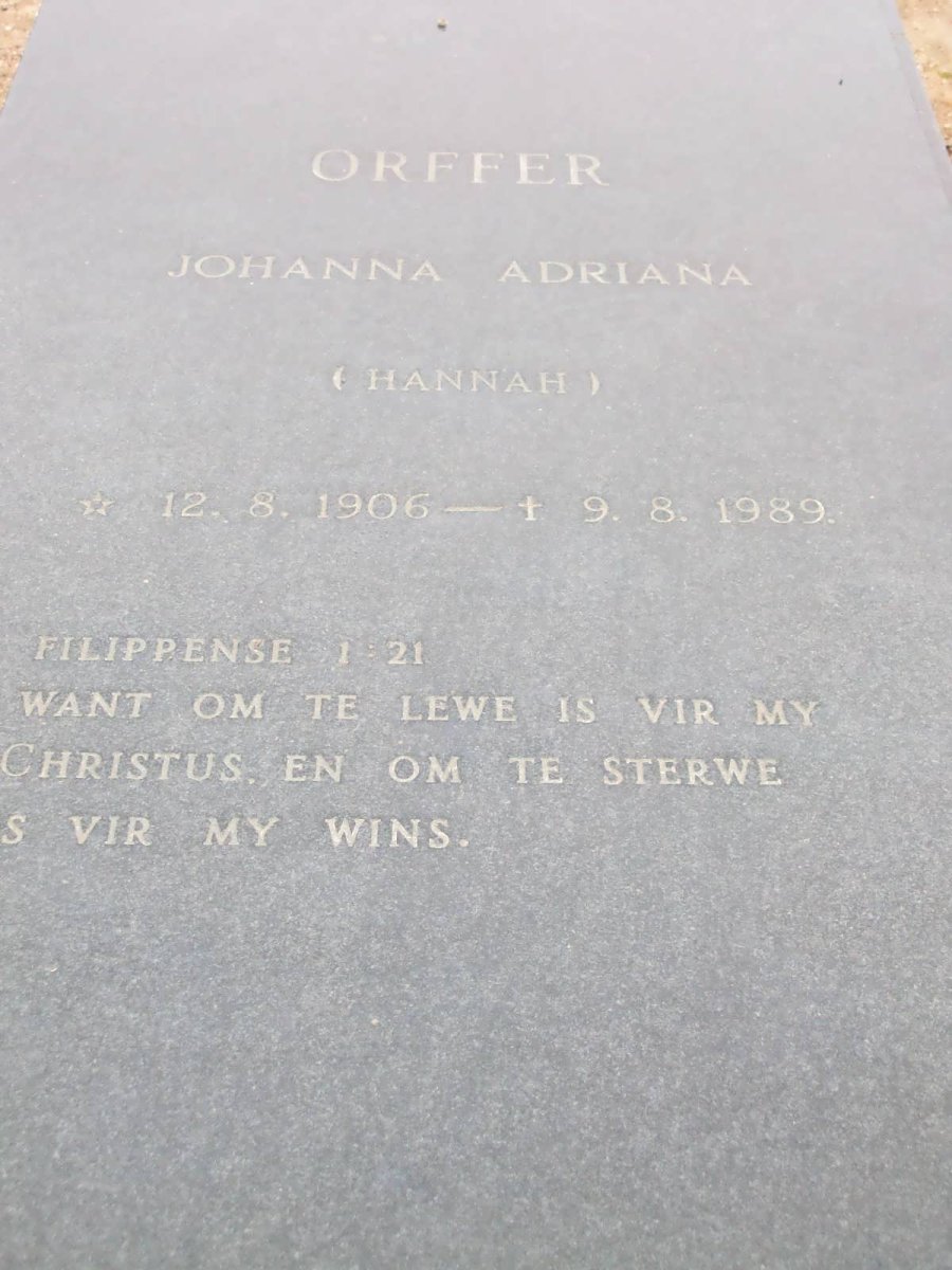 ORFFER Johanna Adriana 1906-1989