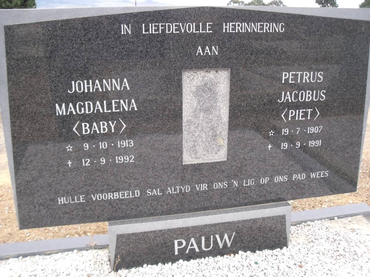 PAUW Petrus Jacobus 1907-1991 &amp; Johanna Magdalena 1913-1992