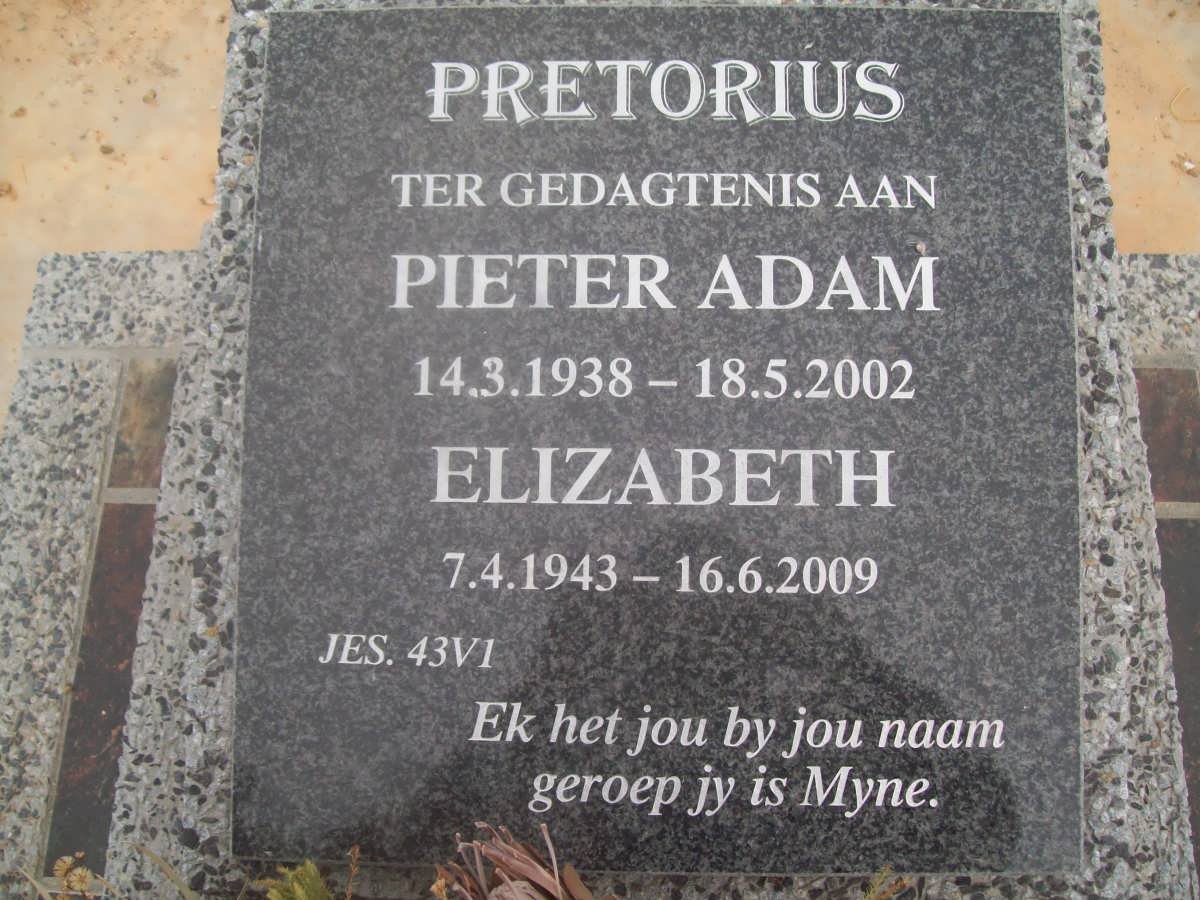 PRETORIUS Pieter Adam 1938-2002 &amp; Elizabeth 1943-2009