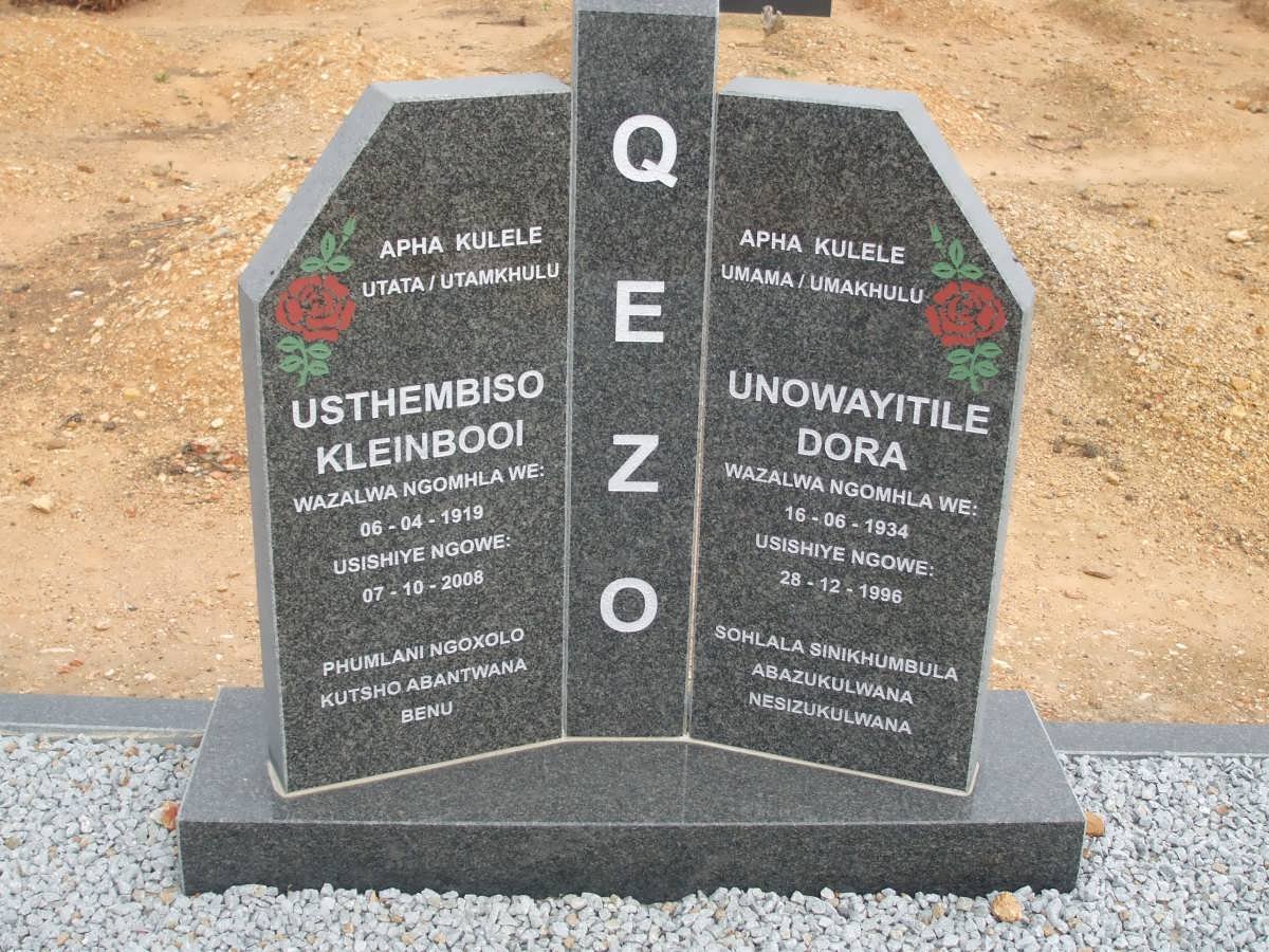 QEZO Usthembiso Kleinbooi 1919-2008 &amp; Unowayitile Dora 1934-1996