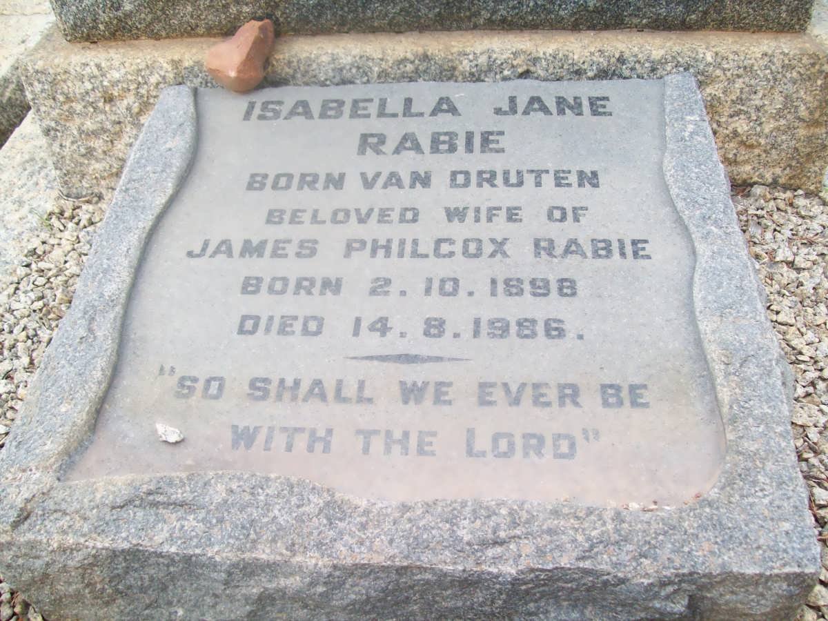 RABIE Isabella Jane nee VAN DRUTEN 1898-1986