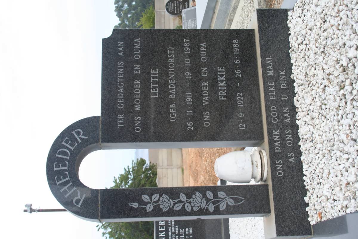 RHEEDER Frikkie 1922-1988 &amp; Lettie BADENHORST 1911-1987 