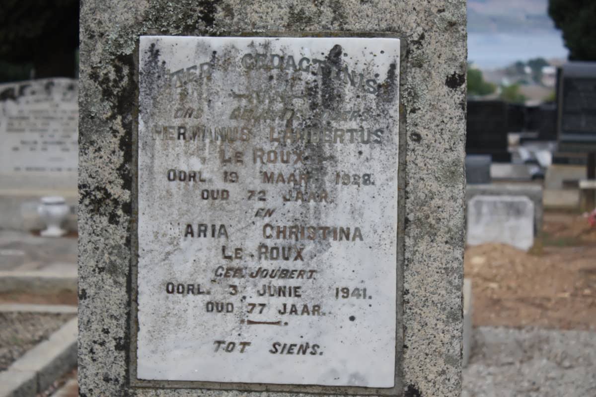 ROUX Hermanus Lambertus, le -1928 &amp; Maria Christina JOUBERT -1941