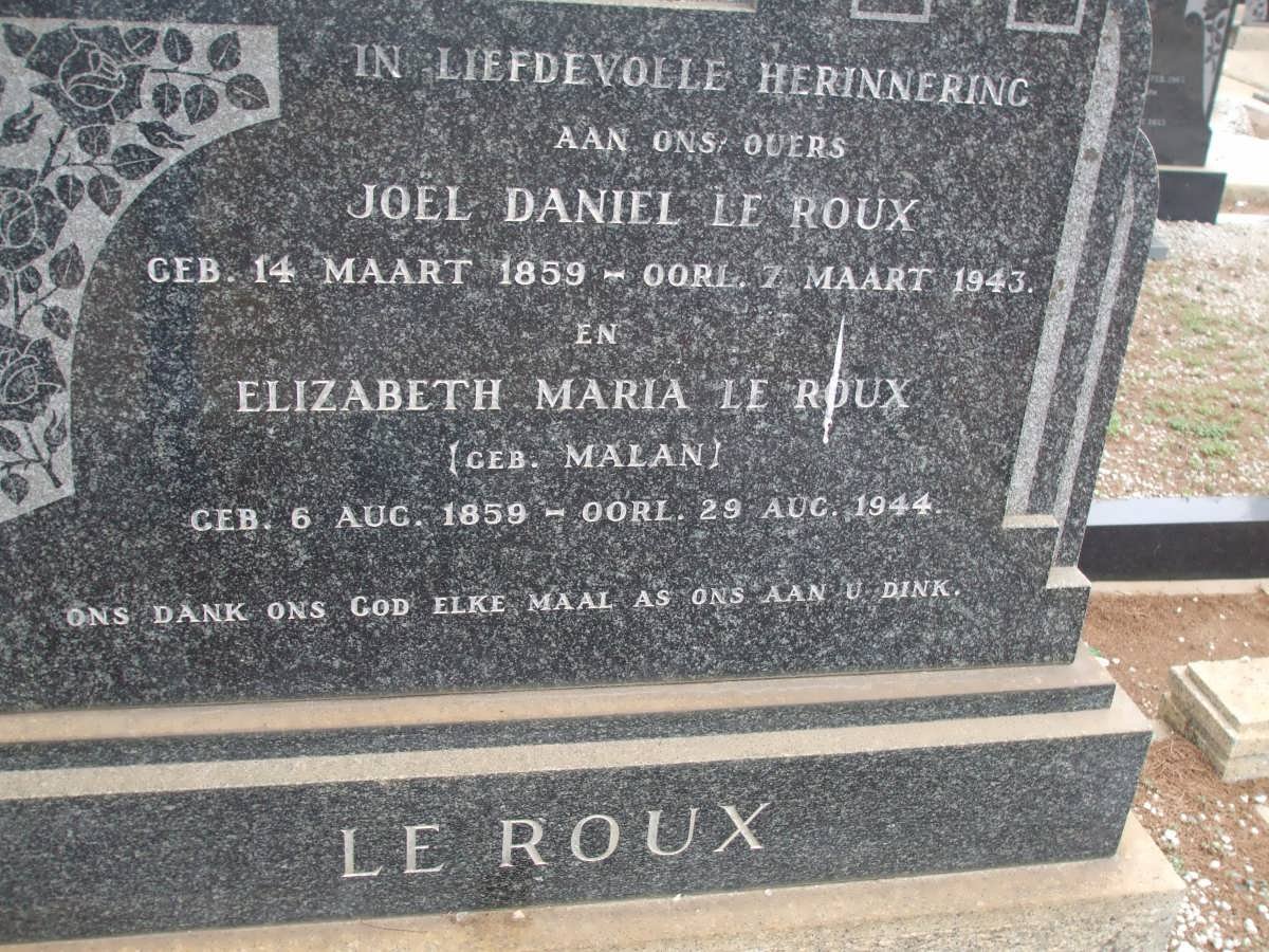 ROUX Joel Daniel, le 1859-1943 &amp; Elizabeth Maria MALAN 1859-1944