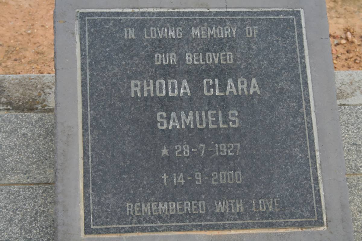 SAMUELS Rhoda Clara 1927-2000