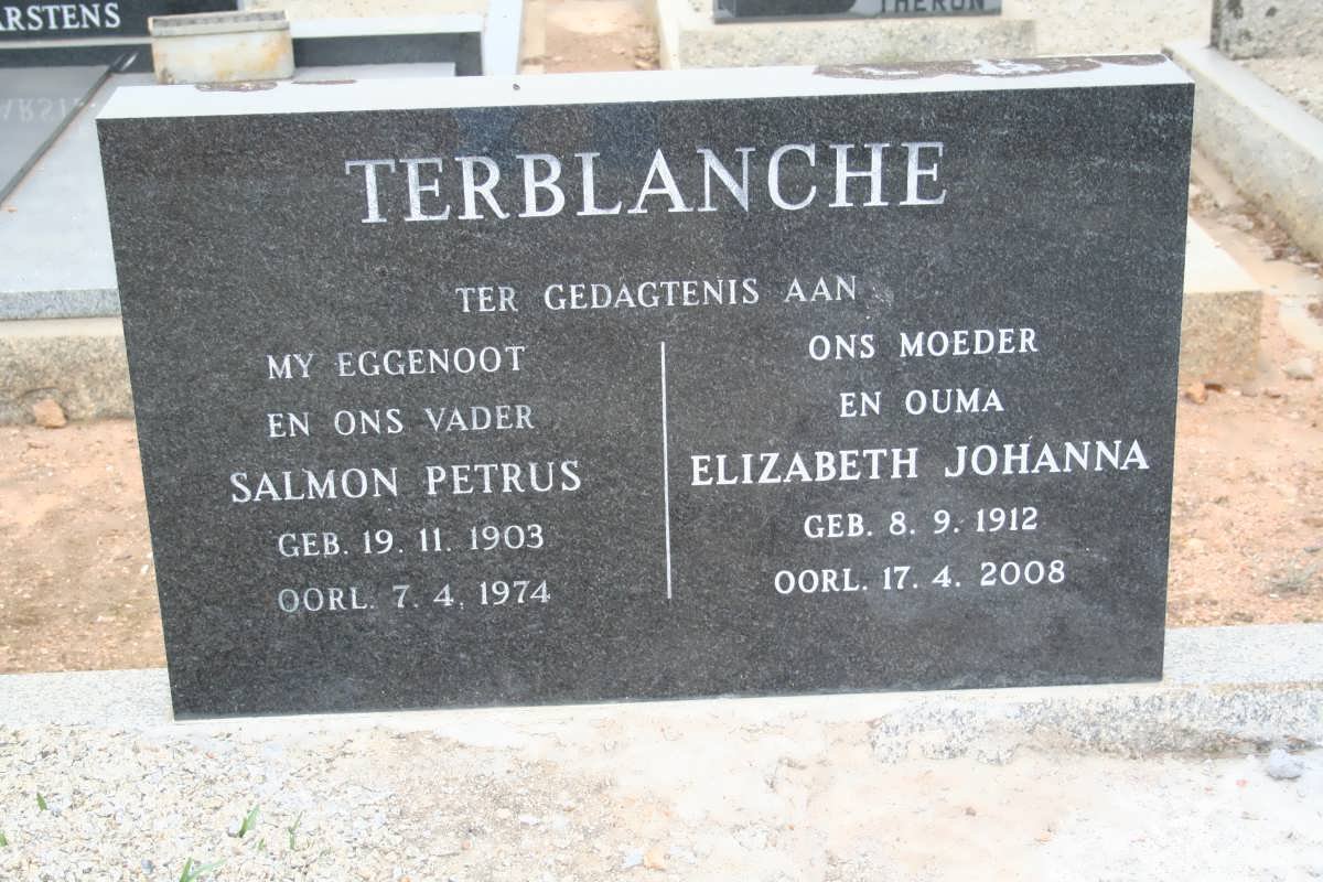 TERBLANCHE Salmon Petrus 1903-1974 &amp; Elizabeth Johanna 1912-2008