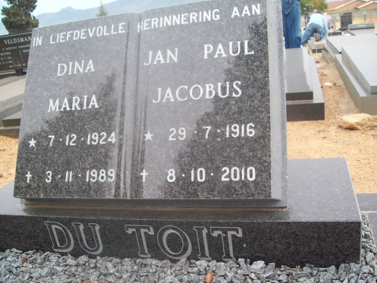 TOIT Jan Paul Jacobus, du 1916-2010 &amp; Dina Maria 1924-1989