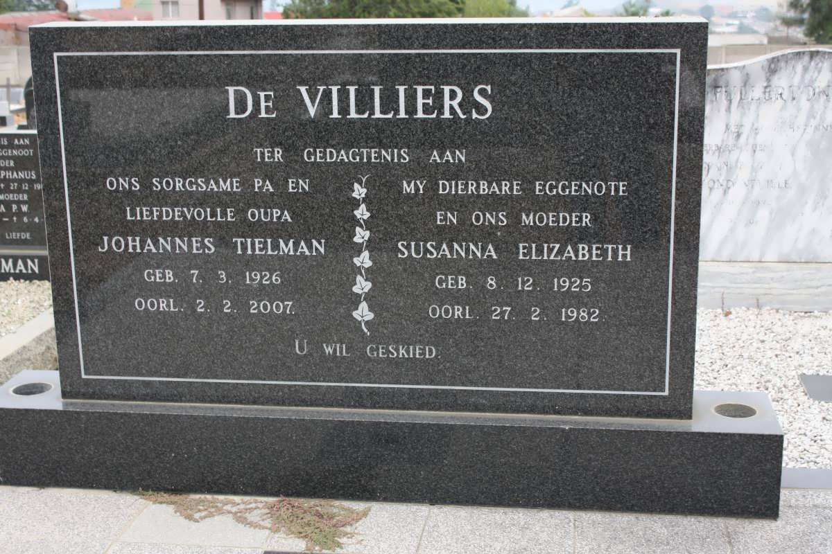 VILLIERS Johannes Tielman, de 1926-2007 &amp; Susanna Elizabeth 1925-1982