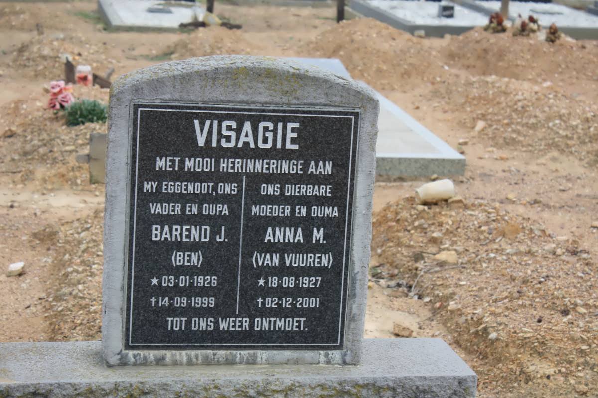 VISAGIE Barend J. 1926-1999 &amp; Anna M. VAN VUUREN 1927-2001